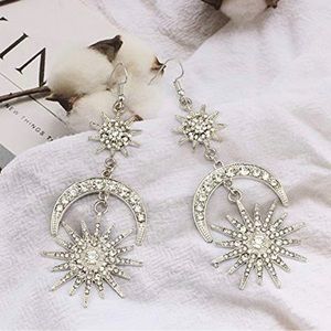 Luxury Sun Moon Stars Drop Earrings - Rhinestones